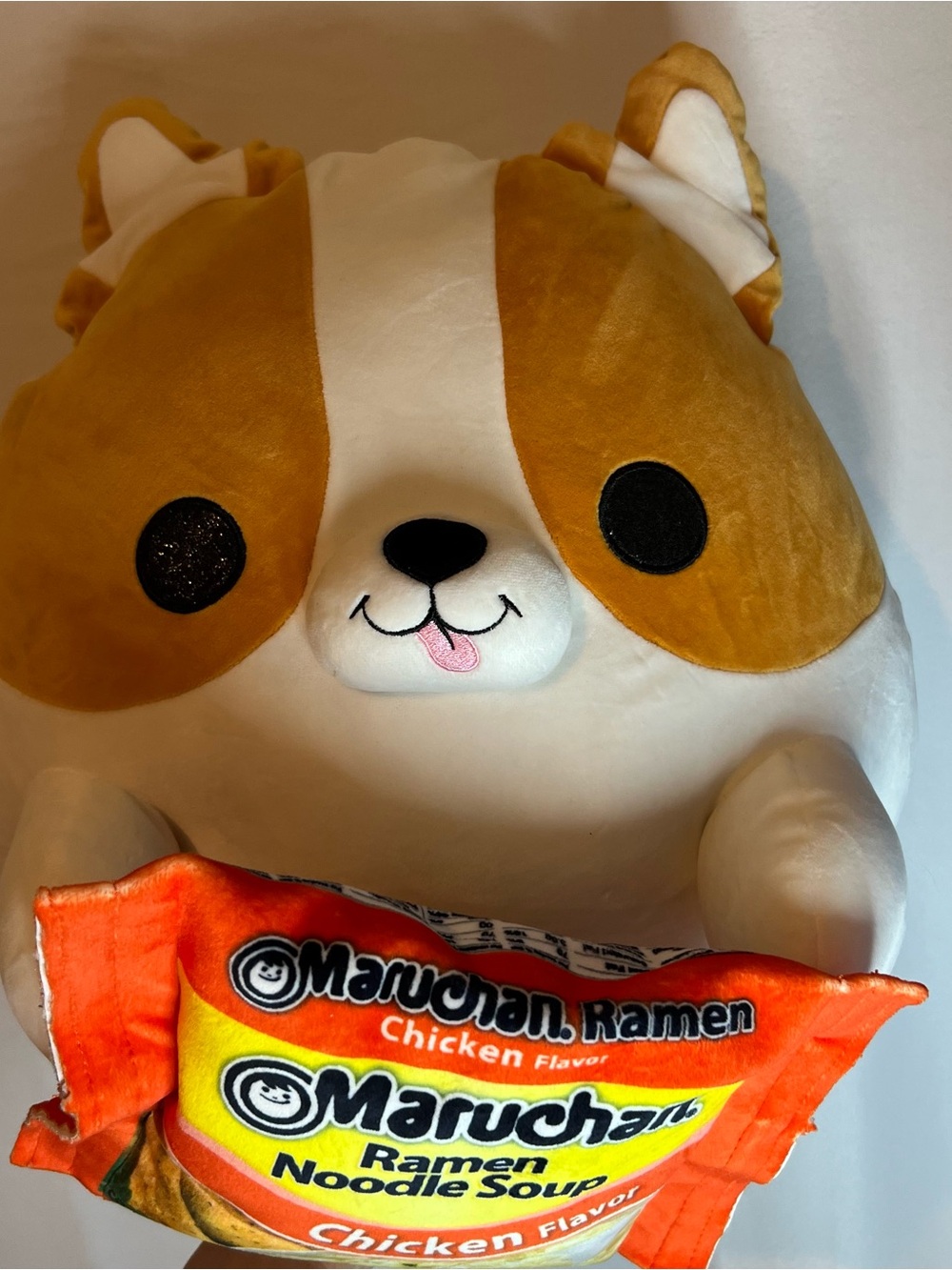 Corgi Plush Pet Toy with Orange Ramen Accessory